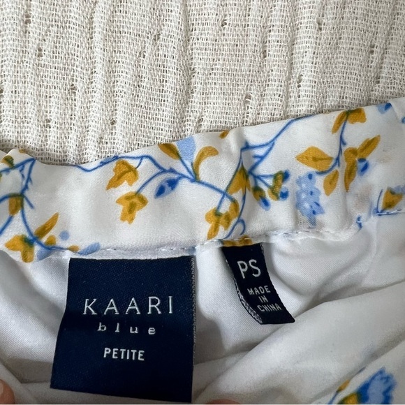 Kaari blue white blue floral off the shoulder top with neck tie ribbon size PS - Picture 2 of 6